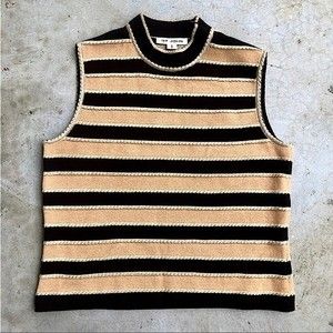 St. John Knit Top Mock Neck Sleeveless Tank Metallic Striped Brown S